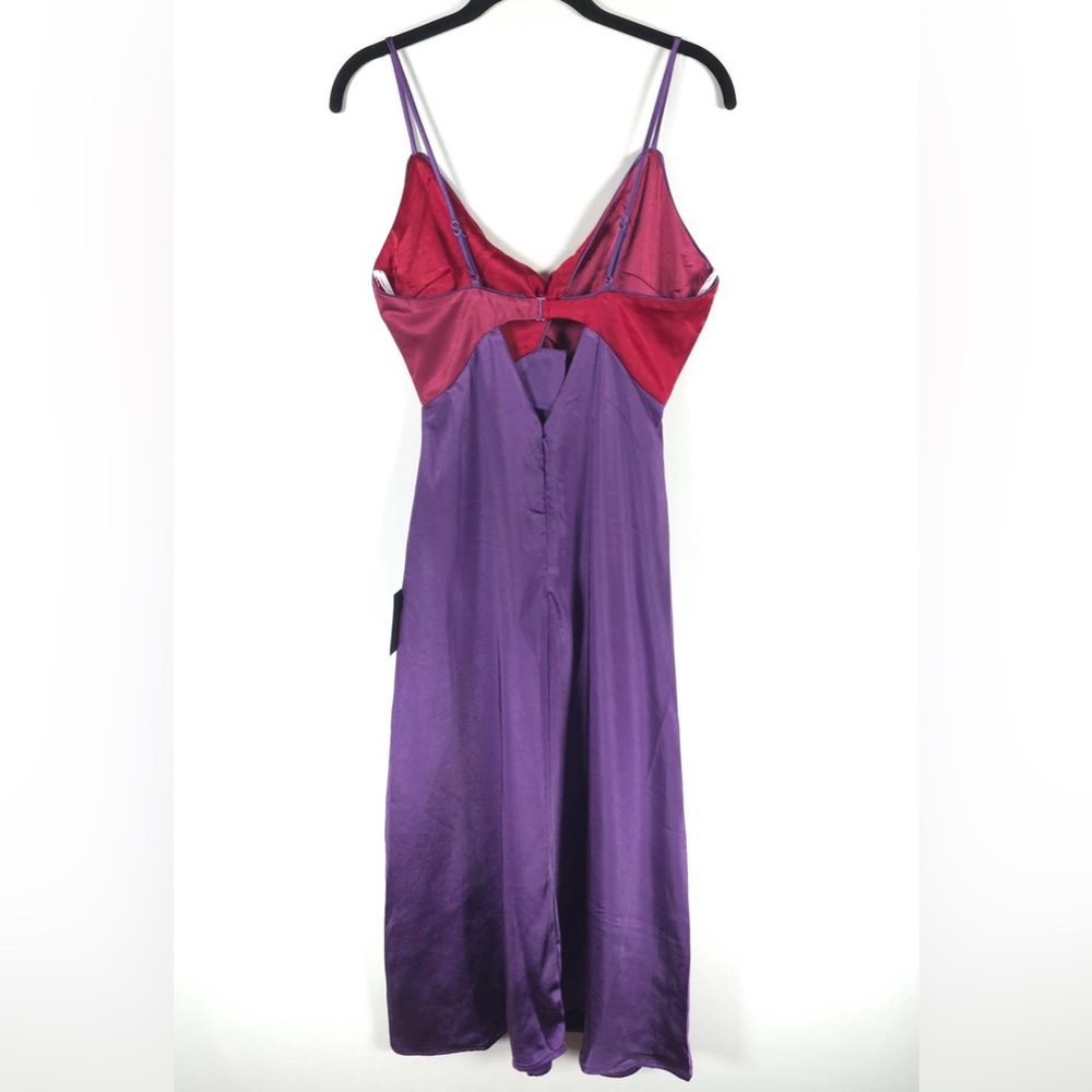 NWT Lulus Chic Combo Purple Color Block Satin Twist-Front Midi Dress D2936 Sz XS - Picture 5 of 14